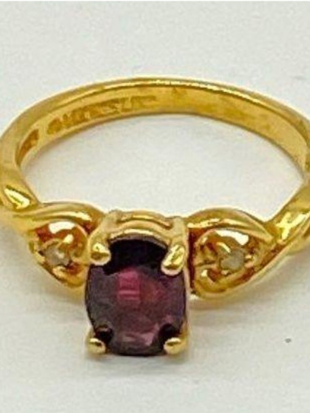 Lind 14K Heavy Gold Electroplate & Garnet Gemstone Ring Size 7 / 2.5g